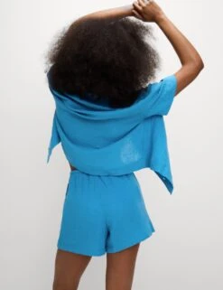 Pure Cotton Textured Collared Beach Shirt -M&S pure cotton textured collared beach shirt 16