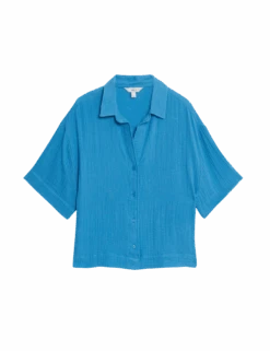 Pure Cotton Textured Collared Beach Shirt -M&S pure cotton textured collared beach shirt 2