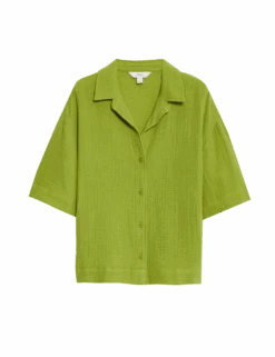 Pure Cotton Textured Collared Beach Shirt -M&S pure cotton textured collared beach shirt