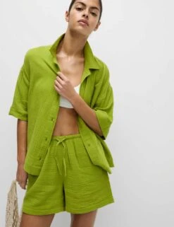 Pure Cotton Textured Collared Beach Shirt -M&S pure cotton textured collared beach shirt 9