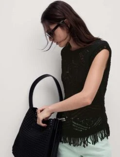 Pure Cotton Textured Slim Fit Knitted Top -M&S pure cotton textured slim fit knitted top 14