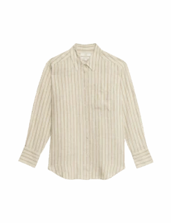 Pure Linen Collared Oversized Girlfriend Style Shirt -M&S pure linen collared oversized girlfriend style shirt