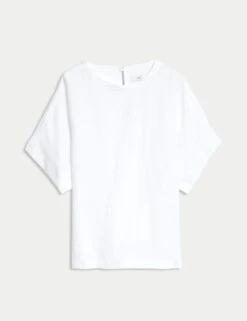Pure Linen Round Neck Relaxed Blouse 18 Pure Linen Round Neck Relaxed Blouse -M&S pure linen round neck relaxed blouse 5
