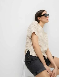 Pure Linen Striped Relaxed T-Shirt 26 Pure Linen Striped Relaxed T-Shirt -M&S pure linen striped relaxed t shirt 10