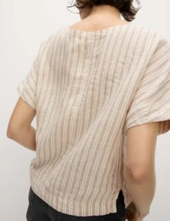 Pure Linen Striped Relaxed T-Shirt 27 Pure Linen Striped Relaxed T-Shirt -M&S pure linen striped relaxed t shirt 11