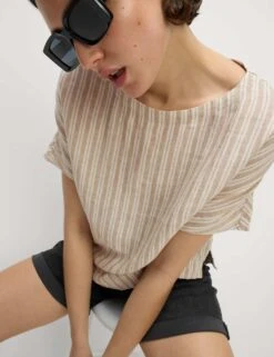 Pure Linen Striped Relaxed T-Shirt 22 Pure Linen Striped Relaxed T-Shirt -M&S pure linen striped relaxed t shirt 7