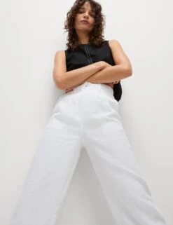 Pure Linen Tapered Trousers -M&S pure linen tapered trousers 15