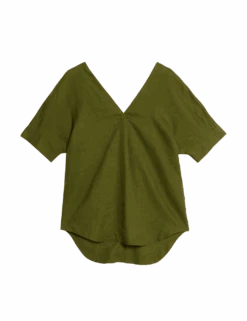 Pure Linen V-Neck Relaxed Popover Blouse -M&S pure linen v neck relaxed popover blouse 1