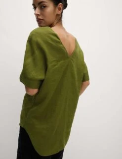 Pure Linen V-Neck Relaxed Popover Blouse -M&S pure linen v neck relaxed popover blouse 13