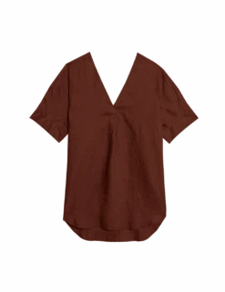 Pure Linen V-Neck Relaxed Popover Blouse -M&S pure linen v neck relaxed popover blouse