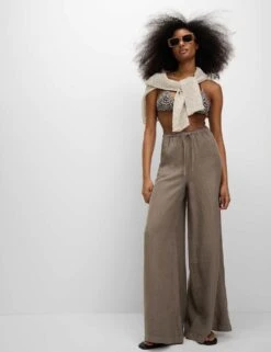 Pure Linen Palazzo Trousers -M&S pure linen wide leg trousers 1