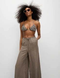 Pure Linen Palazzo Trousers -M&S pure linen wide leg trousers 3