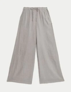 Pure Linen Palazzo Trousers -M&S pure linen wide leg trousers 4