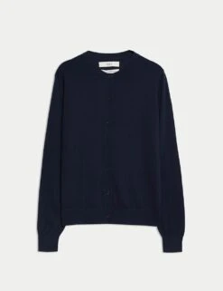 Pure Merino Wool Crew Neck Cardigan -M&S pure merino wool crew neck cardigan 16