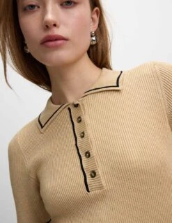 Ribbed Collared Tipped Detail Knitted Top -M&S ribbed collared tipped detail knitted top 12