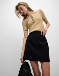 Ribbed Collared Tipped Detail Knitted Top -M&S ribbed collared tipped detail knitted top 13