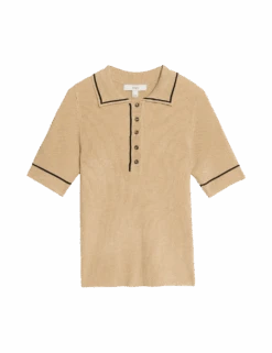 Ribbed Collared Tipped Detail Knitted Top -M&S ribbed collared tipped detail knitted top