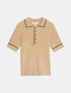 Ribbed Collared Tipped Detail Knitted Top -M&S ribbed collared tipped detail knitted top 7