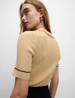 Ribbed Collared Tipped Detail Knitted Top -M&S ribbed collared tipped detail knitted top 8