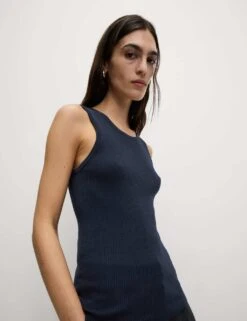 Ribbed Crew Neck Fitted Knitted Vest -M&S ribbed crew neck fitted knitted vest 8