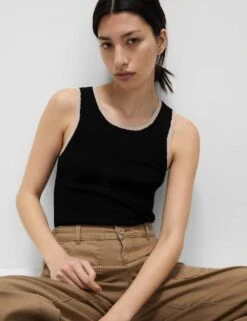 Ribbed Fitted Tipped Detail Vest -M&S ribbed fitted tipped detail vest 10