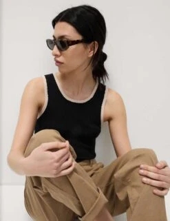 Ribbed Fitted Tipped Detail Vest -M&S ribbed fitted tipped detail vest 8