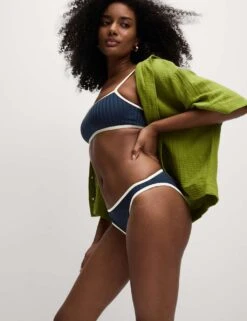 Ribbed Tipped High Leg Bikini Bottoms -M&S ribbed tipped high leg bikini bottoms 16