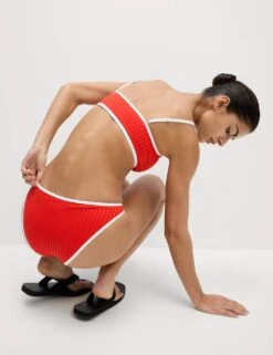 Ribbed Tipped High Leg Bikini Bottoms -M&S ribbed tipped high leg bikini bottoms 8