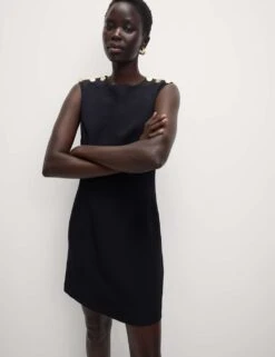 Round Neck Button Detail Mini Shift Dress 23 Round Neck Button Detail Mini Shift Dress -M&S round neck button detail mini shift dress 7