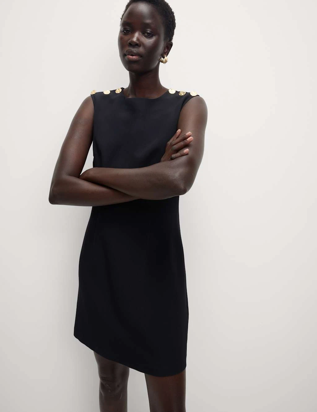 Round Neck Button Detail Mini Shift Dress 11 Round Neck Button Detail Mini Shift Dress - Image 9