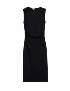 Round Neck Ruched Midi Bodycon Dress -M&S round neck ruched midi bodycon dress