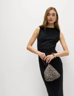 Round Neck Ruched Midi Bodycon Dress -M&S round neck ruched midi bodycon dress 6