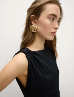 Round Neck Ruched Midi Bodycon Dress -M&S round neck ruched midi bodycon dress 8