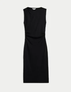 Round Neck Ruched Midi Bodycon Dress -M&S round neck ruched midi bodycon dress 9