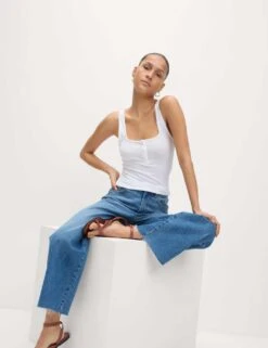 Pointelle Square Neck Vest -M&S scoop neck vest top 1