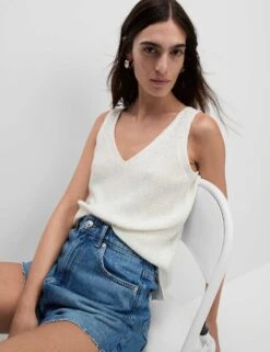 Sequin Textured V-Neck Knitted Vest -M&S sequin textured v neck knitted vest 10