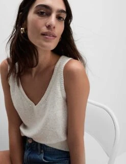 Sequin Textured V-Neck Knitted Vest -M&S sequin textured v neck knitted vest 8