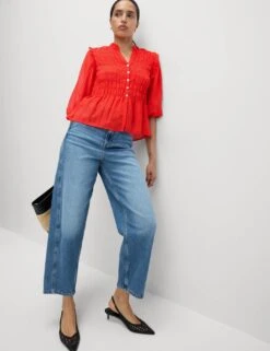 Shirred 3/4 Sleeve Button Through Blouse -M&S shirred 3 4 sleeve button through blouse 10