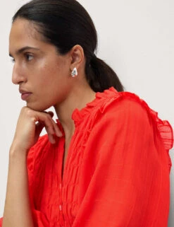 Shirred 3/4 Sleeve Button Through Blouse -M&S shirred 3 4 sleeve button through blouse 11