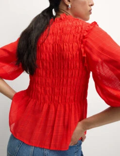 Shirred 3/4 Sleeve Button Through Blouse -M&S shirred 3 4 sleeve button through blouse 12