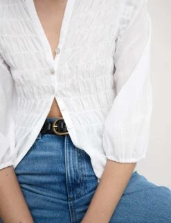 Shirred 3/4 Sleeve Button Through Blouse -M&S shirred 3 4 sleeve button through blouse 15