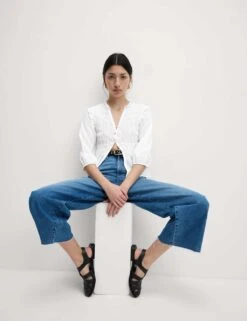 Shirred 3/4 Sleeve Button Through Blouse -M&S shirred 3 4 sleeve button through blouse 17