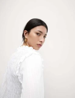 Shirred 3/4 Sleeve Button Through Blouse -M&S shirred 3 4 sleeve button through blouse 18