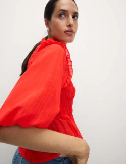 Shirred 3/4 Sleeve Button Through Blouse -M&S shirred 3 4 sleeve button through blouse 8