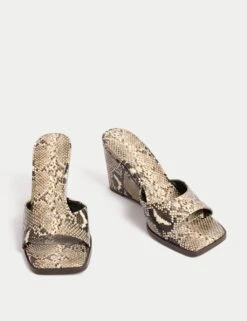 Snake Print Slip On Wedge Square Toe Mules -M&S snake print slip on wedge square toe mules 3