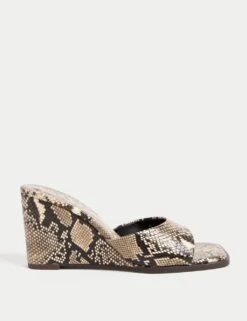 Snake Print Slip On Wedge Square Toe Mules -M&S snake print slip on wedge square toe mules 4