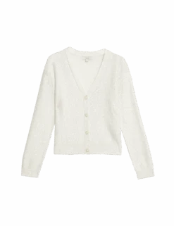 Sparkly V-Neck Button Front Cropped Cardigan -M&S sparkly v neck button front cropped cardigan
