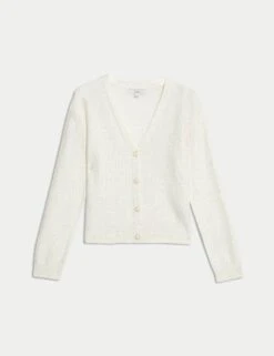 Sparkly V-Neck Button Front Cropped Cardigan -M&S sparkly v neck button front cropped cardigan 5