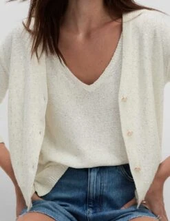 Sparkly V-Neck Button Front Cropped Cardigan -M&S sparkly v neck button front cropped cardigan 6