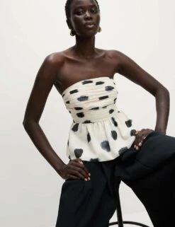 Spot Print Ruched Bandeau Top -M&S spot print ruched bandeau top 6